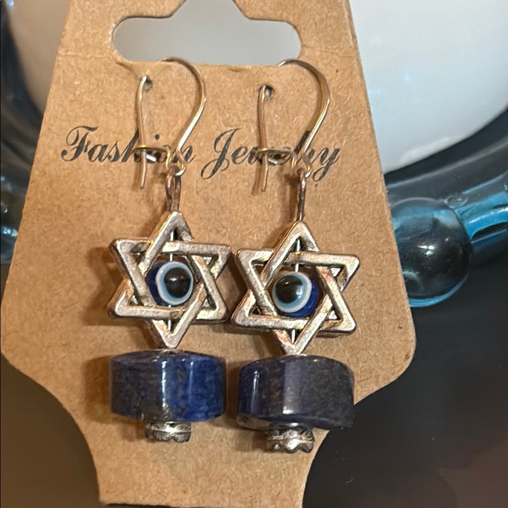 Silver and Blue Star Earrings